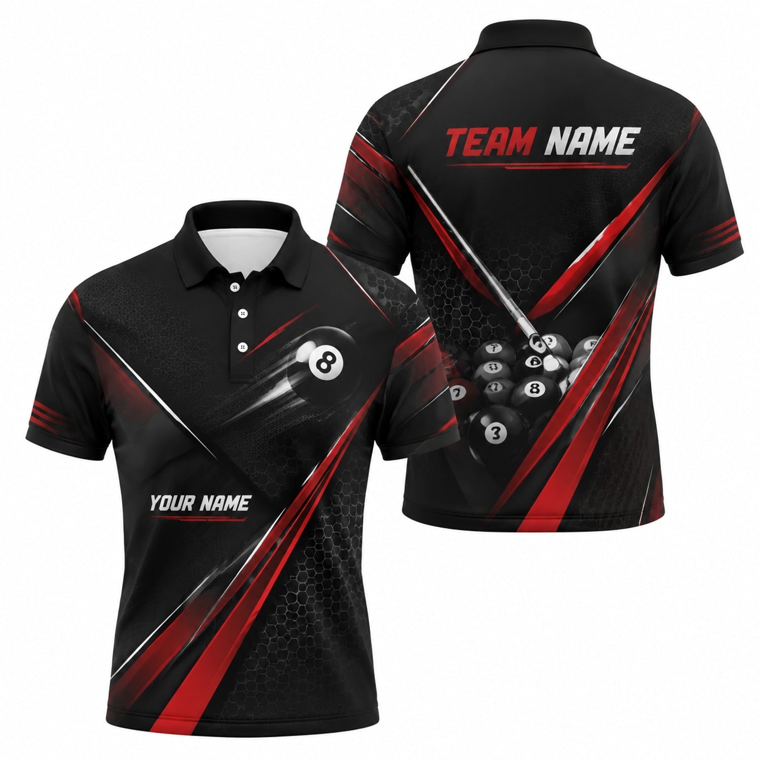8 Ball Team Name Custom Billiard Polo Shirt