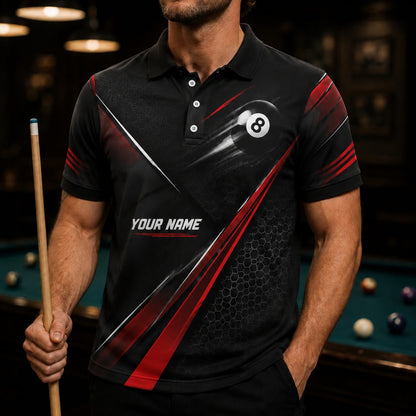 8 Ball Team Name Custom Billiard Polo Shirt Front View