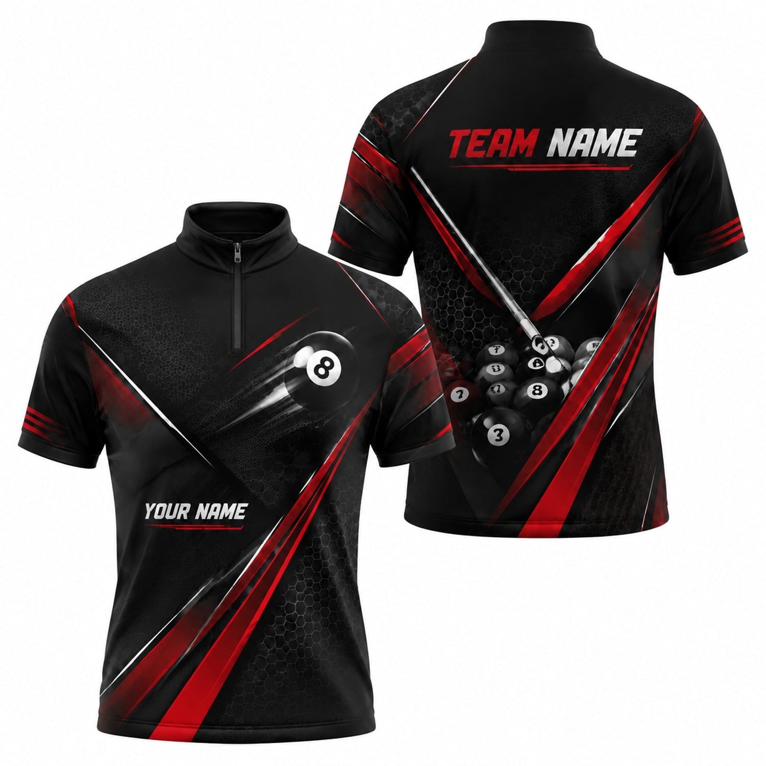8 Ball Team Name Custom Billiard Polo Shirt Jersey Zip 1 4 Collar