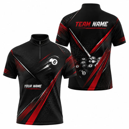 8 Ball Team Name Custom Billiard Polo Shirt Jersey Zip 1 4 Collar