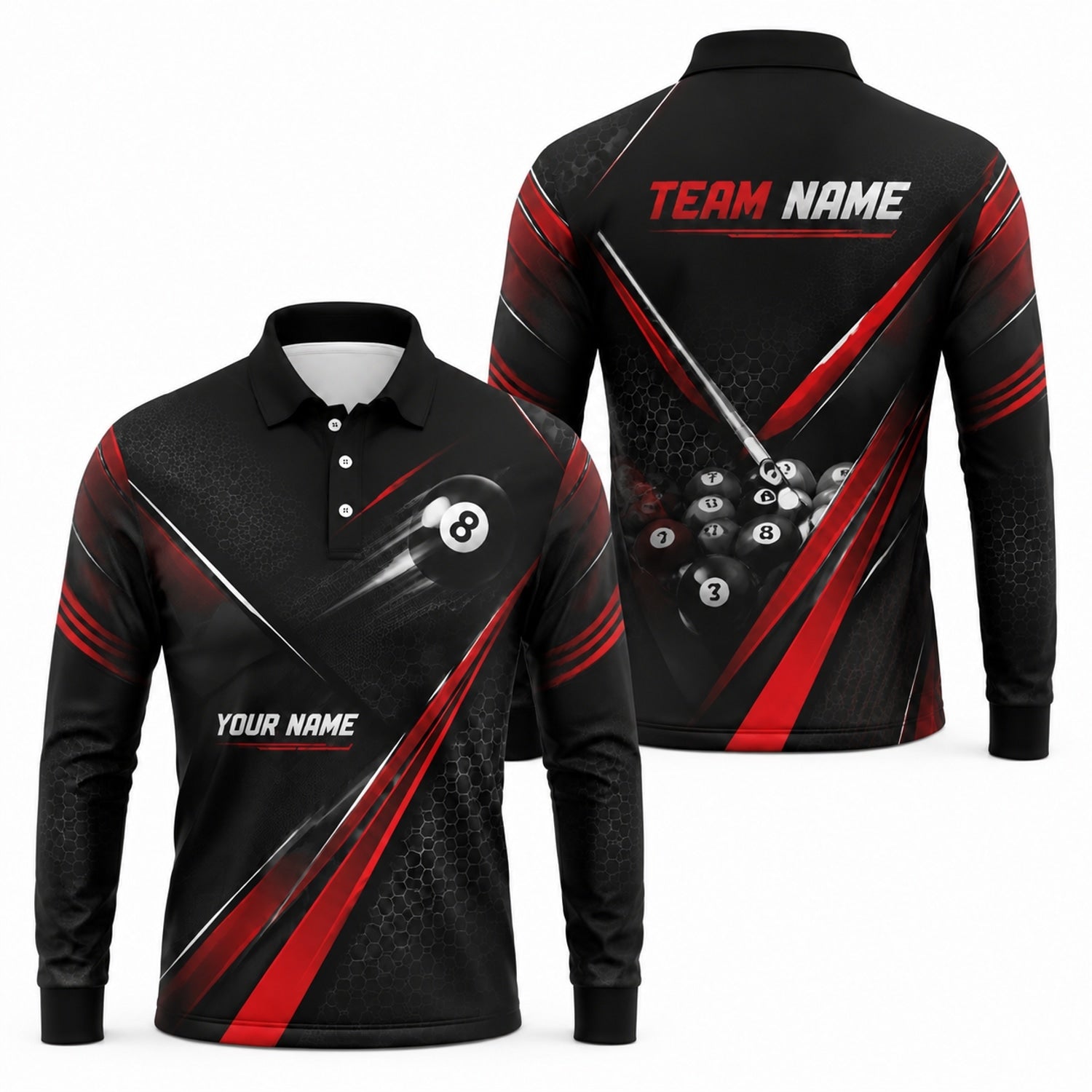 8 Ball Team Name Custom Billiard Polo Shirt Long Sleeve Polo