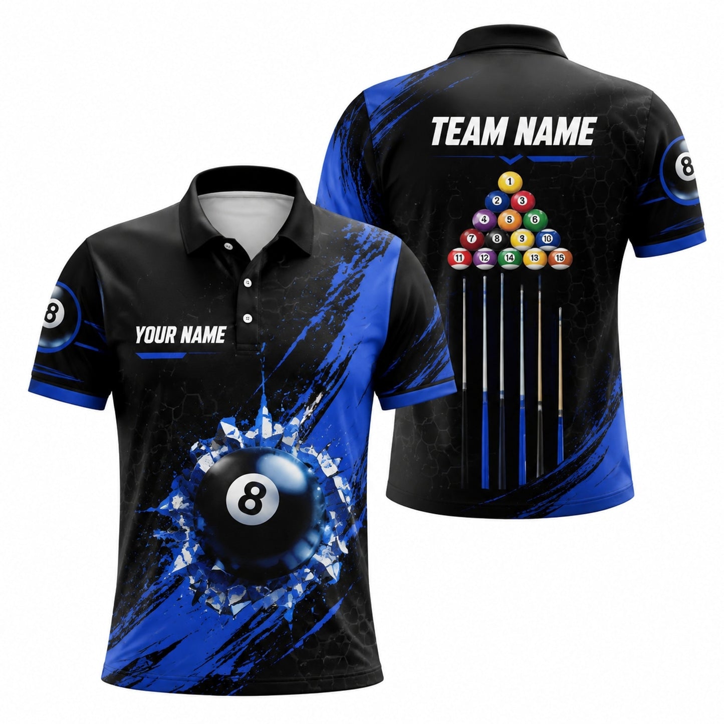 8 Ball Team Name Personalized Billiard Polo Shirt
