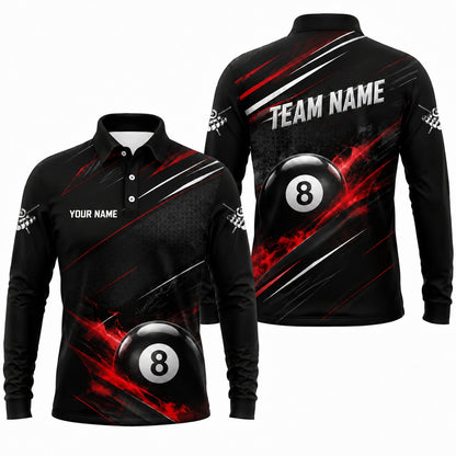 8 Ball Team Name Personalized Billiard Polo Shirt Long Sleeve Polo