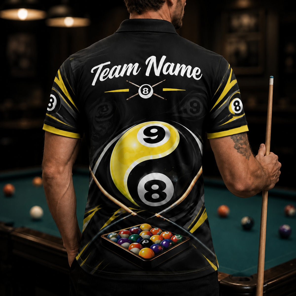 9 Ball 8 Ball Fusion Sport Personalized Billiard Polo Shirt Back View