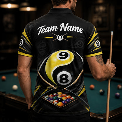 9 Ball 8 Ball Fusion Sport Personalized Billiard Polo Shirt Back View