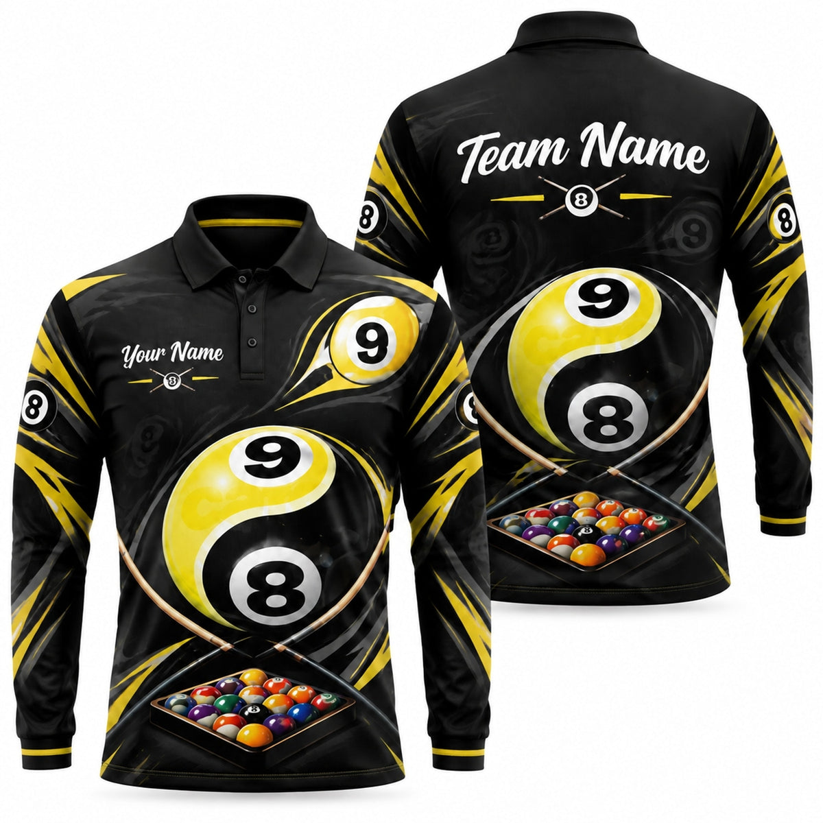 9 Ball 8 Ball Fusion Sport Personalized Billiard Polo Shirt Long Sleeve Polo