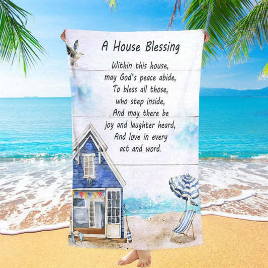 A House Blessing Beach Towel - God Bless This House Beach Towel - Christian Beach Towel Decor