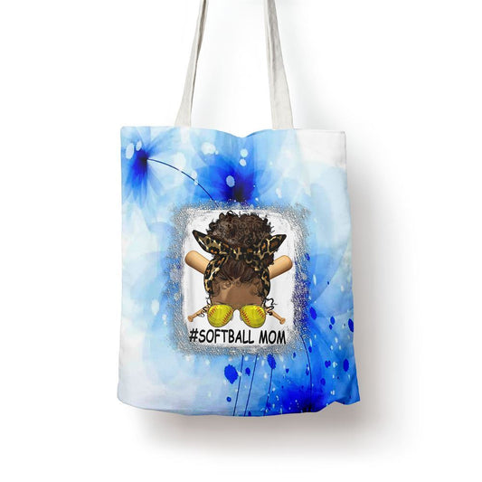 Afro Messy Bun Softball Mom Leopard Black Mommy Mothers Day Tote Bag, Women Tote Bag, Canvas Tote Bag, Printed Tote Bag
