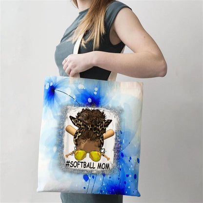 Afro Messy Bun Softball Mom Leopard Black Mommy Mothers Day Tote Bag, Women Tote Bag, Canvas Tote Bag, Printed Tote Bag