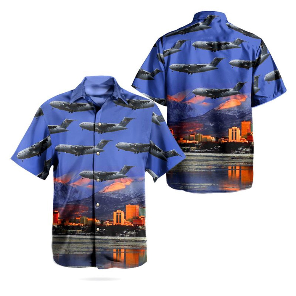 Air Force Hawaiian Shirt, 176th Wing Alaska Air National Guard Boeing C-17A Globemaster III Hawaiian Shirt, Airplane Hawaiian Shirt
