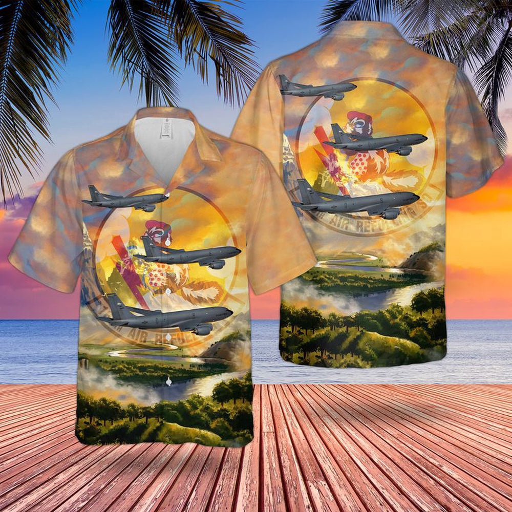 Air Force Hawaiian Shirt, Alaska Air National Guard 168th Air Refueling Wing Boeing KC-135R Stratotanker Hawaiian Shirt, Airplane Hawaiian Shirt