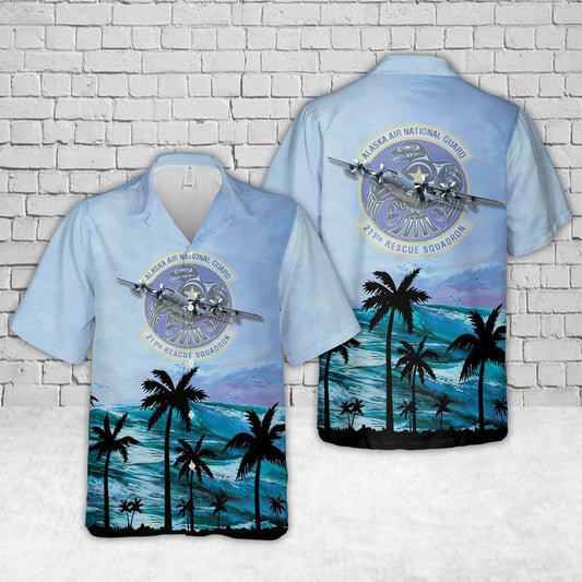 Air Force Hawaiian Shirt, Alaska Air National Guard 211th Rescue Squadron (211th RQS) HC-130N Hercules Hawaiian Shirt, Airplane Hawaiian Shirt
