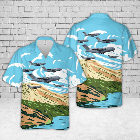 Air Force Hawaiian Shirt, C-17 US Air Force 437 Airlift Wing Hawaiian Shirt, Airplane Hawaiian Shirt, Military Aloha Shirts