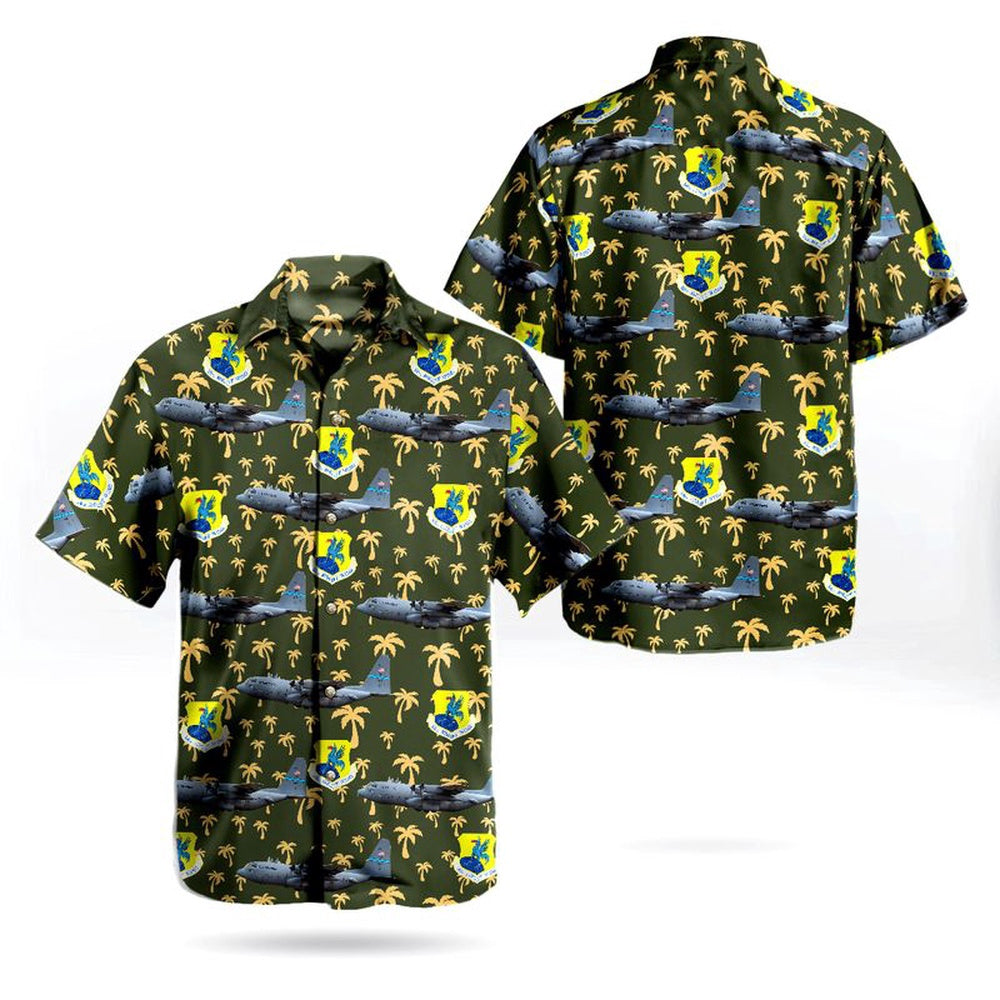 Air Force Hawaiian Shirt, Delaware Air National Guard 166th Airlift Wing Lockheed C-130H Hercules (L-382) Hawaiian Shirt, Airplane Hawaiian Shirt