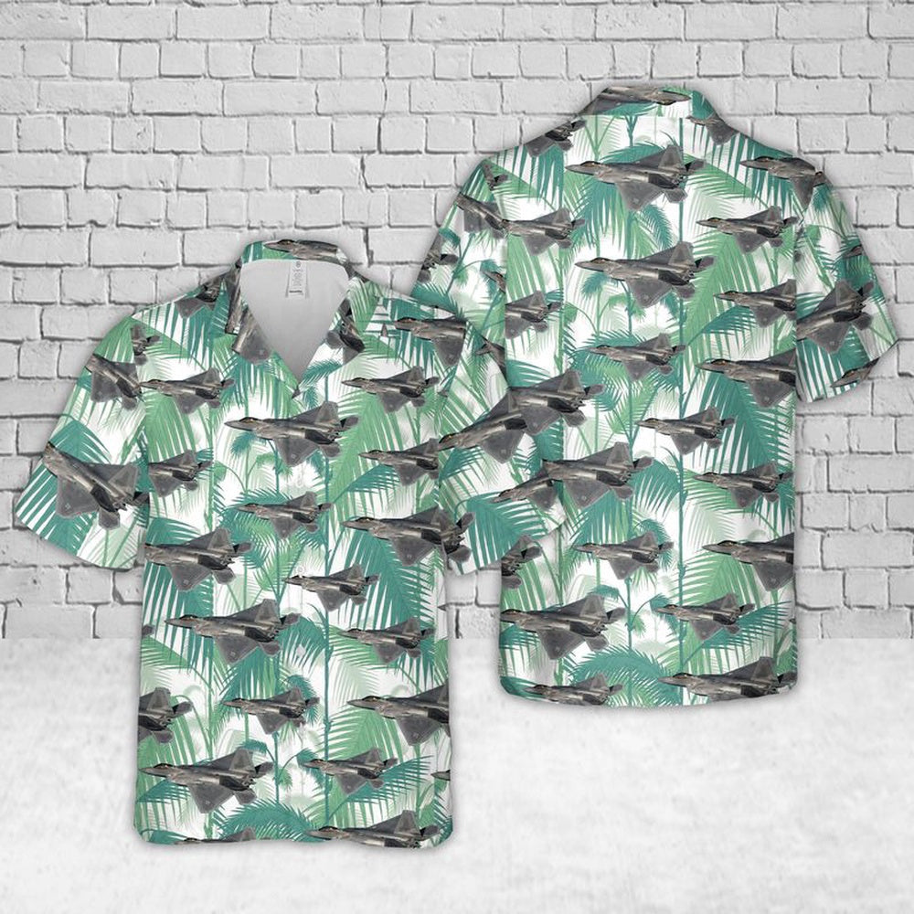 Air Force Hawaiian Shirt, F-22A Raptor Virginia Air National Guard Hawaiian Shirt, Airplane Hawaiian Shirt, Military Aloha Shirts