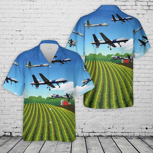 Air Force Hawaiian Shirt, Iowa Air National Guard 132nd Wing MQ-9 Reaper Hawaiian Shirt, Airplane Hawaiian Shirt, Military Aloha Shirts