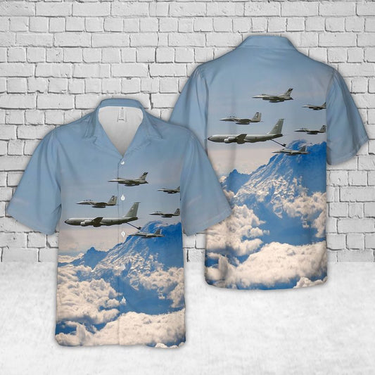 Air Force Hawaiian Shirt, KC-135 of the 116th Air Refueling Squadron over Mount Rainier Washington Air National Guard Hawaiian Shirt