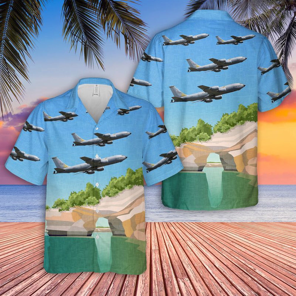 Air Force Hawaiian Shirt, Michigan Air National Guard KC-135R Stratotanker Hawaiian Shirt, Airplane Hawaiian Shirt, Military Aloha Shirts