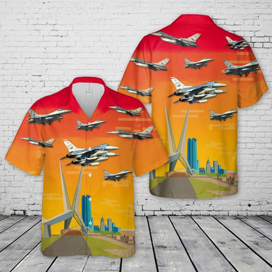 Air Force Hawaiian Shirt, Oklahoma Air National Guard F-16C Block 42E Fighting Falcons Hawaiian Shirt, Airplane Hawaiian Shirt, Military Aloha Shirts