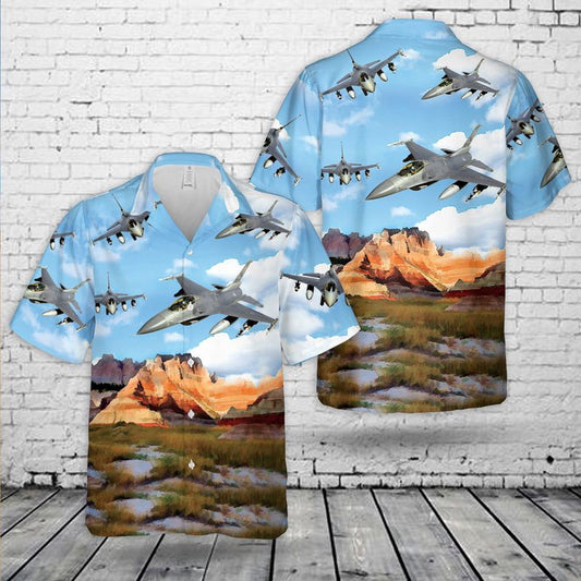 Air Force Hawaiian Shirt, South Dakota Air National Guard General Dynamics F-16 Fighting Falcon Hawaiian Shirt, Airplane Hawaiian Shirt