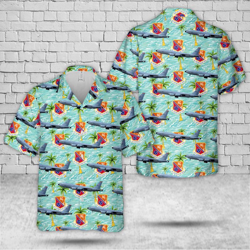 Air Force Hawaiian Shirt, Tennessee Air National Guard 134th Air Refueling Wing (134 ARW) KC-135R Stratotanker Hawaiian Shirt, Airplane Hawaiian Shirt