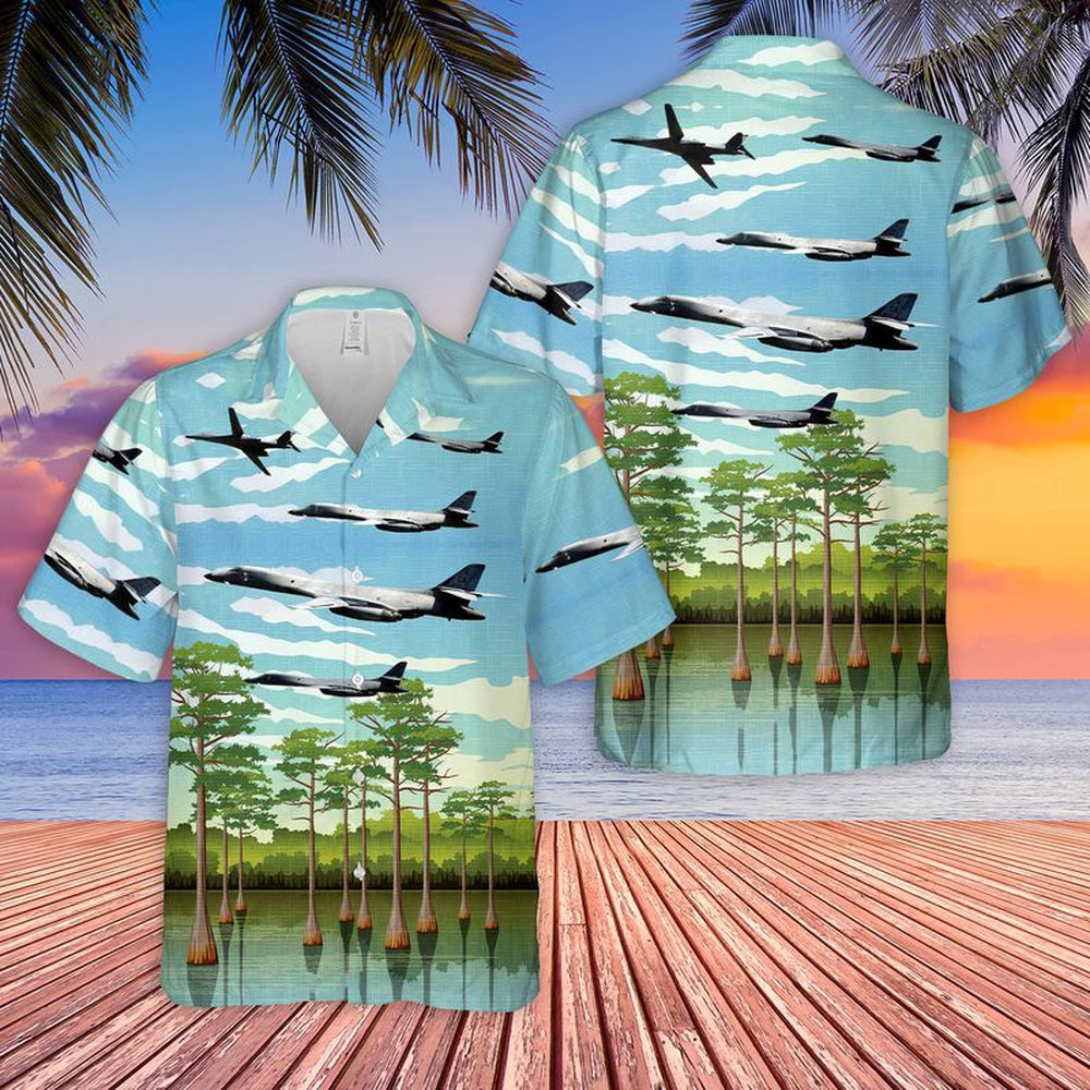 Air Force Hawaiian Shirt, USAF 128th Bomb Squadron, 116th Bomb Wing, Georgia Air National Guard Rockwell B-1B Lancer Hawaiian Shirt