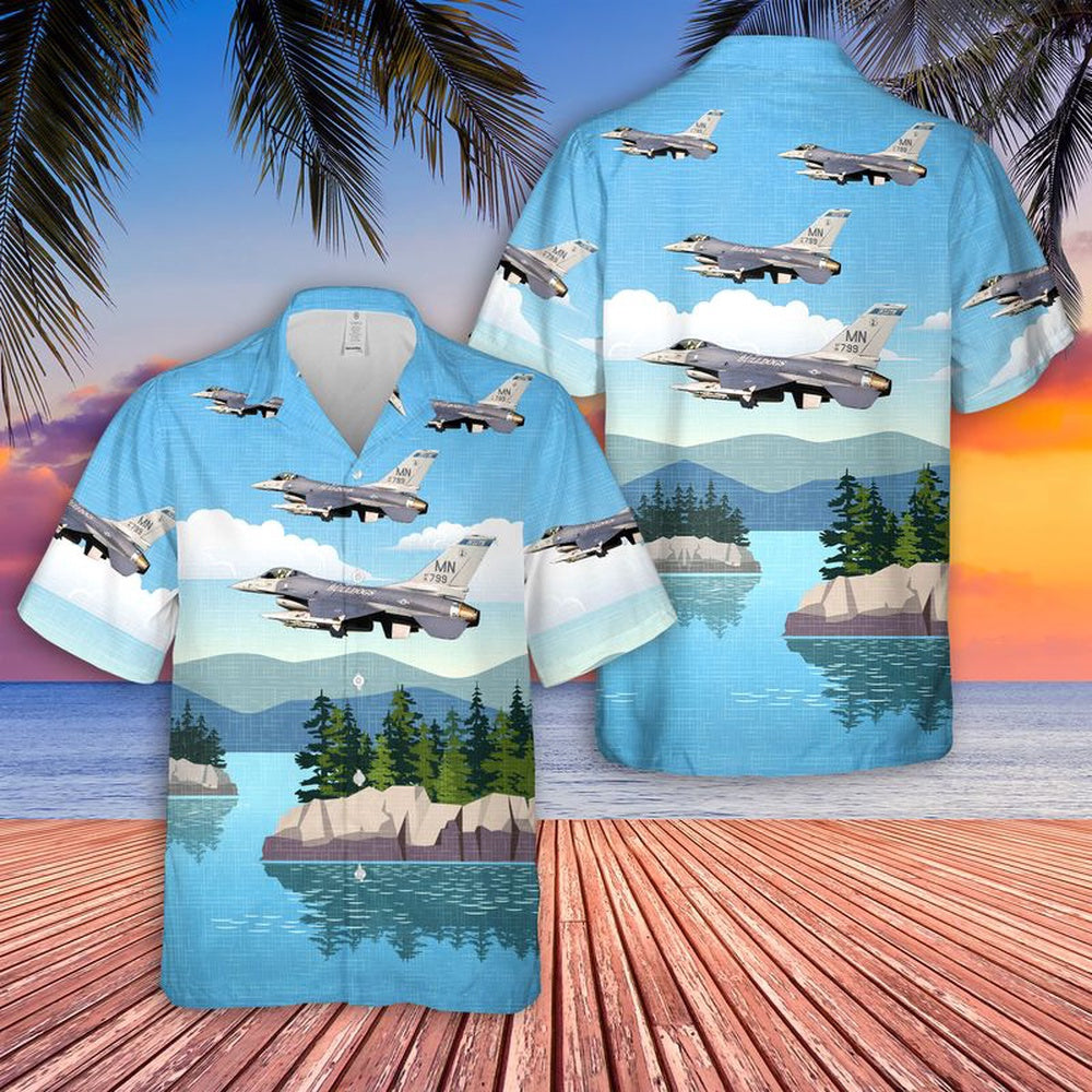 Air Force Hawaiian Shirt, USAF 179th Fighter Squadron Minnesota Air National Guard F-16s Bulldogs Hawaiian Shirt, Airplane Hawaiian Shirt
