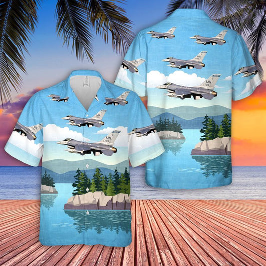 Air Force Hawaiian Shirt, USAF 179th Fighter Squadron Minnesota Air National Guard F-16s Bulldogs Hawaiian Shirt, Airplane Hawaiian Shirt