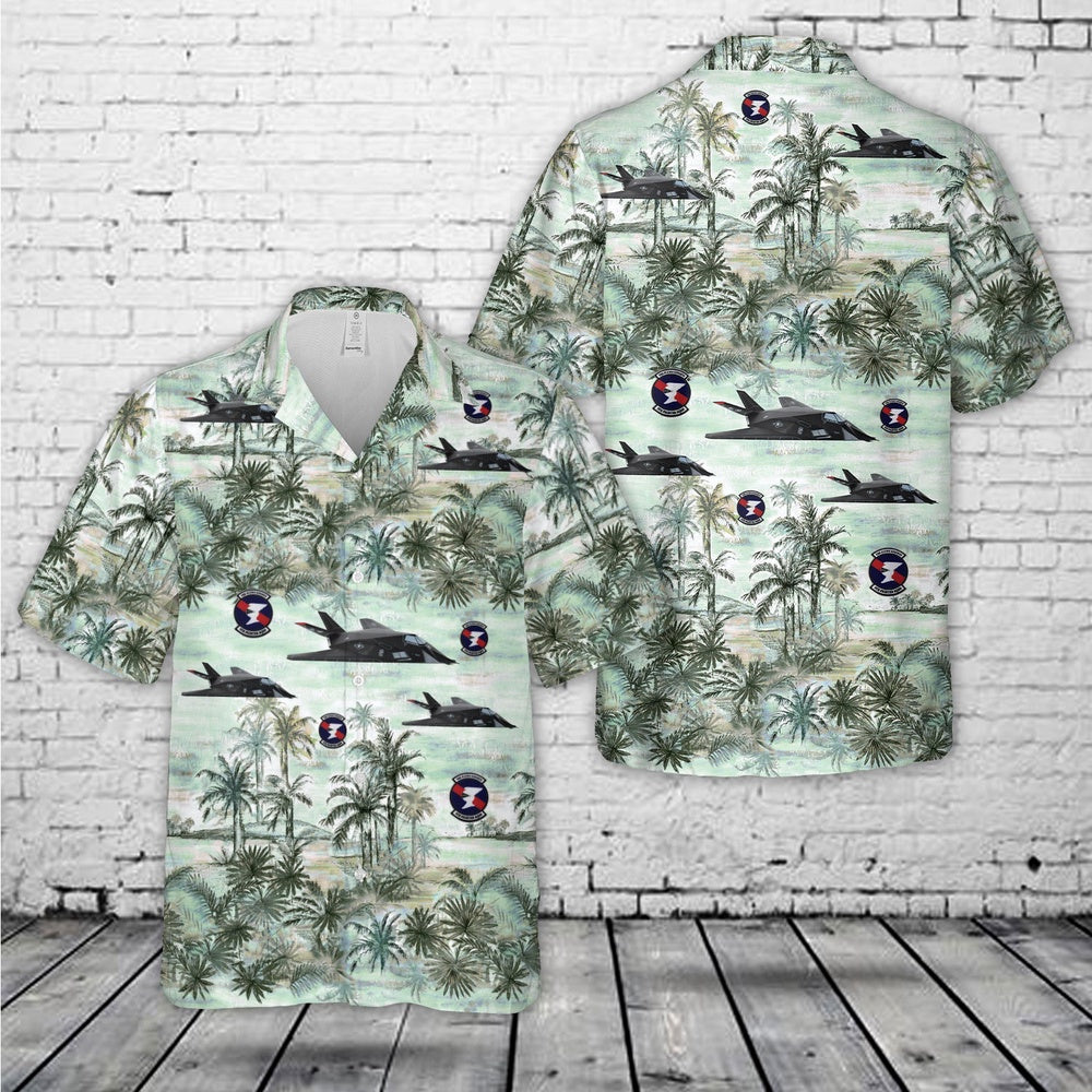 Air Force Hawaiian Shirt, USAF 9th Fighter Squadron Flying Knights Lockheed Martin F-117A Nighthawk Hawaiian Shirt, Airplane Hawaiian Shirt