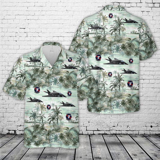 Air Force Hawaiian Shirt, USAF 9th Fighter Squadron Flying Knights Lockheed Martin F-117A Nighthawk Hawaiian Shirt, Airplane Hawaiian Shirt