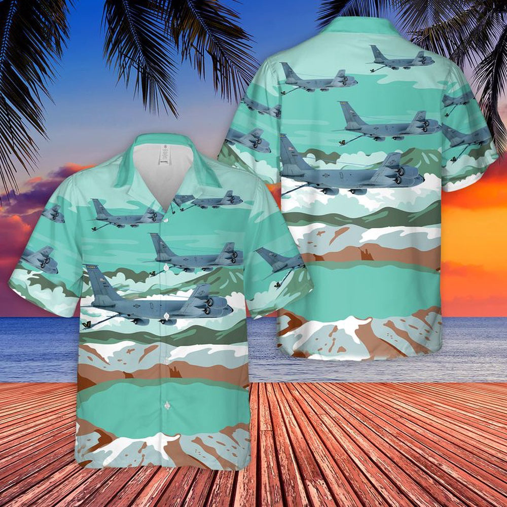 Air Force Hawaiian Shirt, USAF Alaska Air National Guard 168th Air Refueling Squadron Boeing KC-135R Stratotanker Hawaiian Shirt