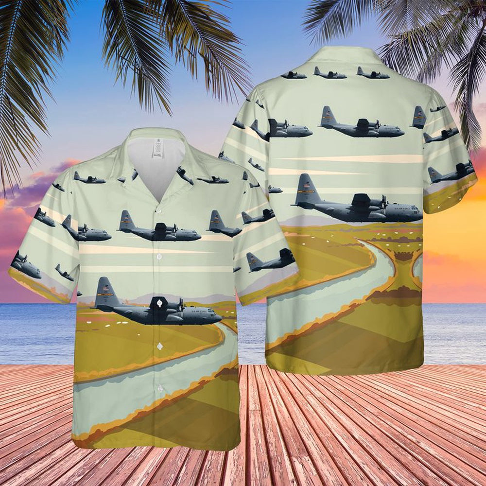 Air Force Hawaiian Shirt, USAF Connecticut Air National Guard 103rd Airlift Wing C-130H Hercules Hawaiian Shirt, Airplane Hawaiian Shirt