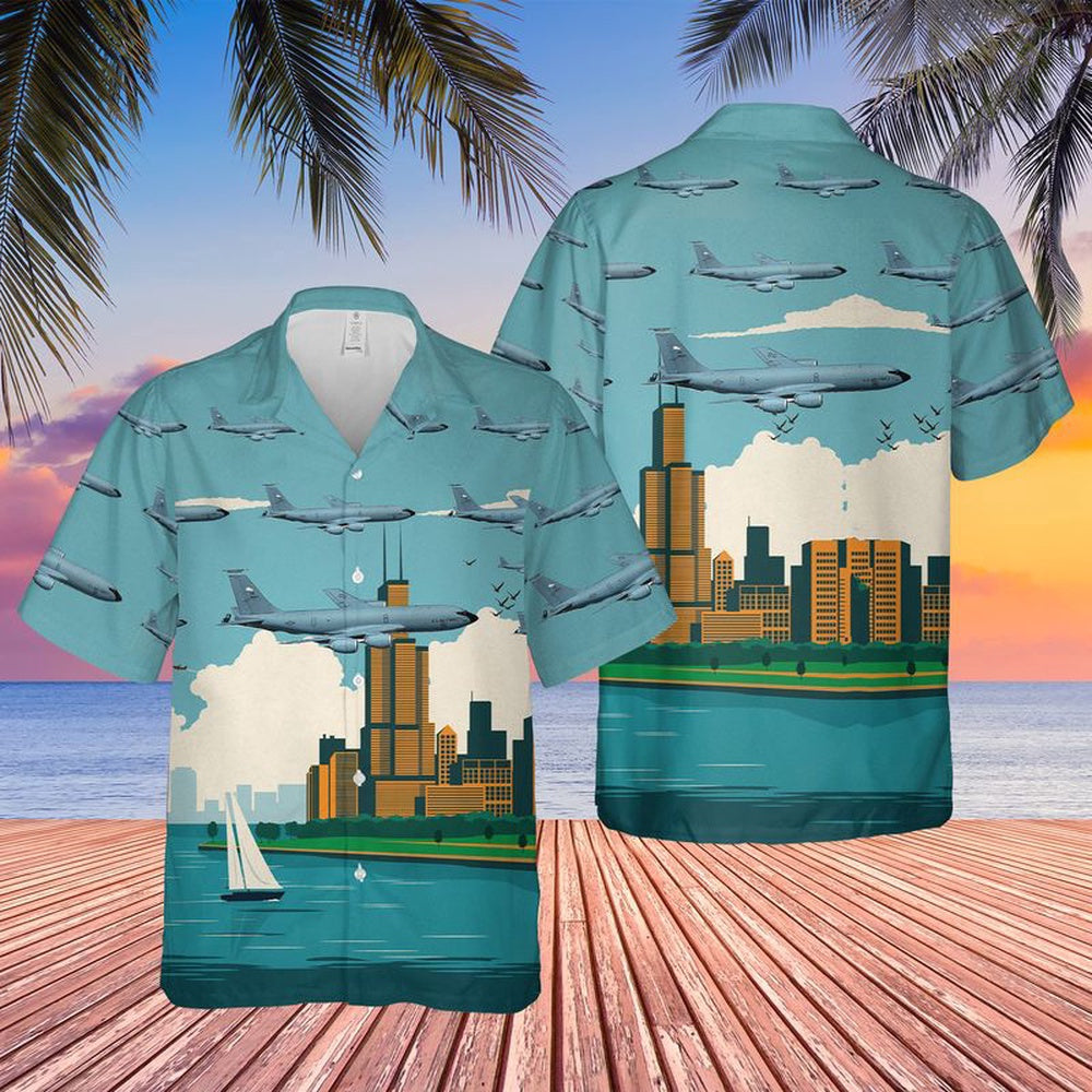 Air Force Hawaiian Shirt, USAF Illinois Air National Guard 108th Air Refueling Squadron KC-135R Stratotanker Hawaiian Shirt, Airplane Hawaiian Shirt
