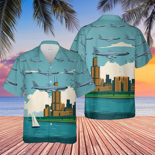 Air Force Hawaiian Shirt, USAF Illinois Air National Guard 108th Air Refueling Squadron KC-135R Stratotanker Hawaiian Shirt, Airplane Hawaiian Shirt