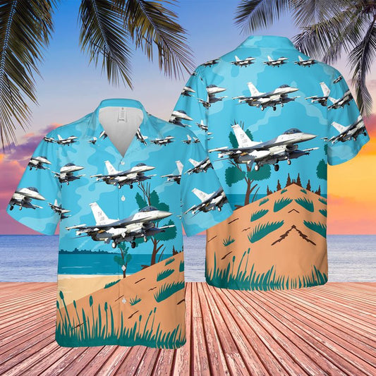 Air Force Hawaiian Shirt, USAF Indiana Air National Guard 181st Intelligence Wing Block 30 F-16CD Fighting Falcon Hawaiian Shirt