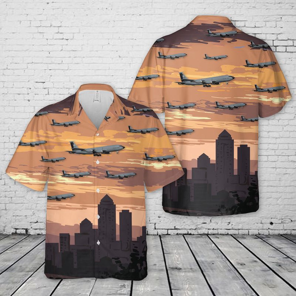 Air Force Hawaiian Shirt, USAF Iowa Air National Guard 185th Air Refueling Wing KC-135R Stratotanker Hawaiian Shirt, Airplane Hawaiian Shirt