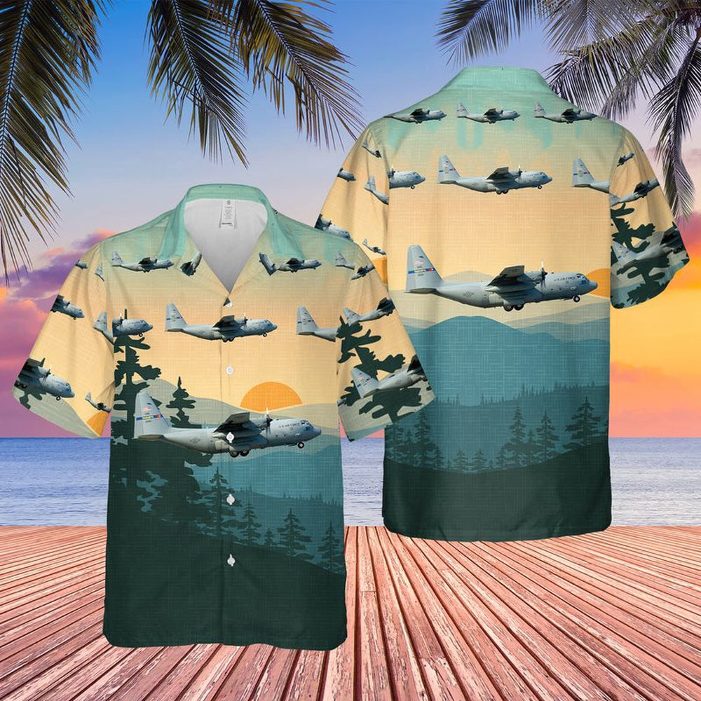 Air Force Hawaiian Shirt, USAF Lockheed C-130H Hercules 145th Airlift Wing North Carolina Air National Guard Hawaiian Shirt, Airplane Hawaiian Shirt