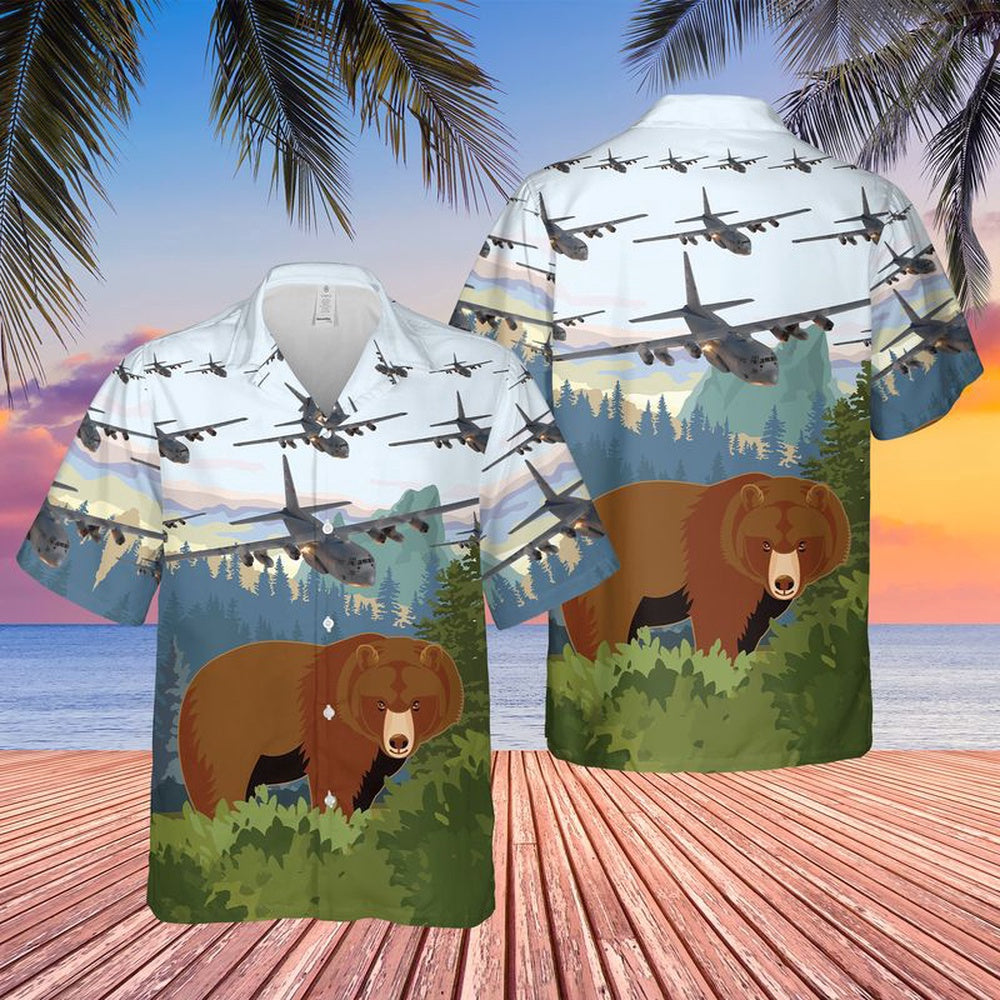 Air Force Hawaiian Shirt, USAF Lockheed C-130H Hercules From The 189th Airlift Squadron, 124th Wing, Idaho Air National Guard Hawaiian Shirt
