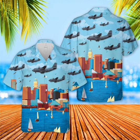 Air Force Hawaiian Shirt, USAF Maryland Air National Guard 135th Airlift Squadron C-27J Spartan Hawaiian Shirt, Airplane Hawaiian Shirt