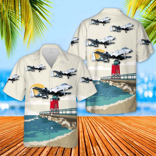 Air Force Hawaiian Shirt, USAF Michigan Air National Guard 127th Wing 107th Fighter Squadron A-10C Thunderbolt II Hawaiian Shirt