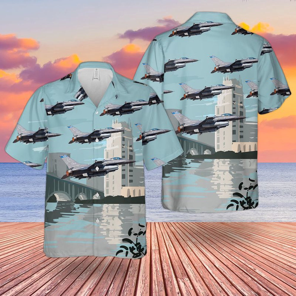 Air Force Hawaiian Shirt, USAF Minnesota Air National Guard 148th Fighter Wing F-16 Fighting Falcon Hawaiian Shirt, Airplane Hawaiian Shirt