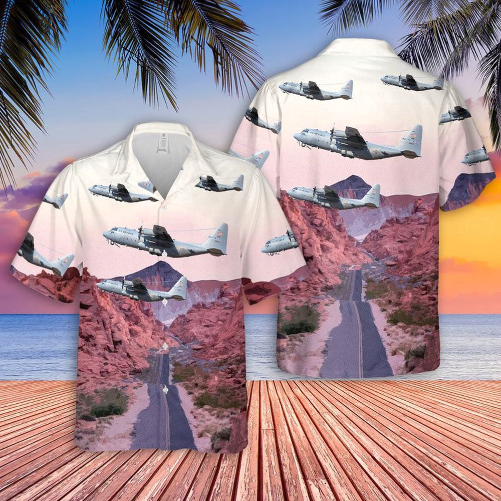Air Force Hawaiian Shirt, USAF Nevada Air National Guard 192d Airlift Squadron C-130H Hawaiian Shirt, Airplane Hawaiian Shirt, Military Aloha Shirts