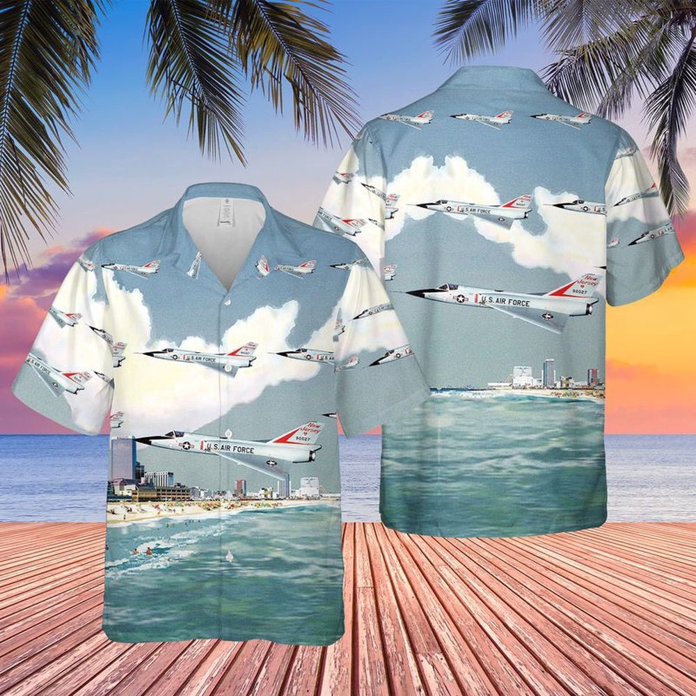 Air Force Hawaiian Shirt, USAF New Jersey Air National Guard 119th Fighter Interceptor Squadron F-106s Hawaiian Shirt, Airplane Hawaiian Shirt