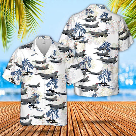 Air Force Hawaiian Shirt, USAF New Jersey Air National Guard 177th Fighter Wing F-16 Hawaiian Shirt, Airplane Hawaiian Shirt, Military Aloha Shirts