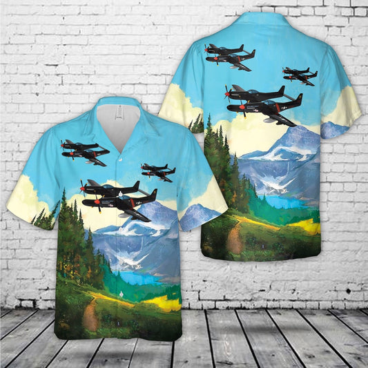 Air Force Hawaiian Shirt, USAF North American F-82 Twin Mustang night fighter Hawaiian Shirt, Airplane Hawaiian Shirt, Military Aloha Shirts