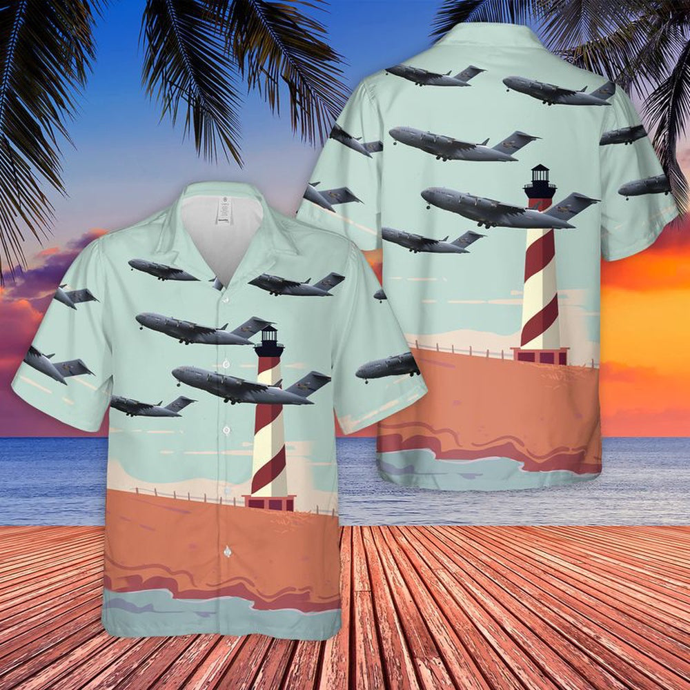 Air Force Hawaiian Shirt, USAF North Carolina Air National Guard 156th Airlift Squadron Boeing C-17 Globemaster III Hawaiian Shirt