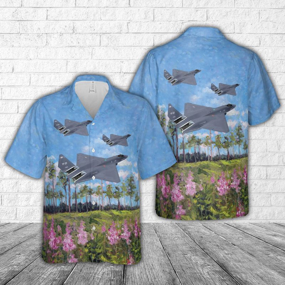 Air Force Hawaiian Shirt, USAF Northrop YF-23 Black Widow Hawaiian Shirt, Airplane Hawaiian Shirt, Military Aloha Shirts