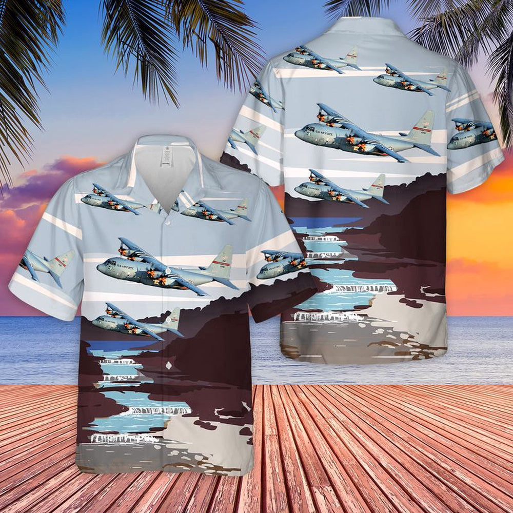 Air Force Hawaiian Shirt, USAF Ohio Air National Guard 164th Airlift Squadron, 179th Airlift Wing C-130H Hawaiian Shirt, Airplane Hawaiian Shirt