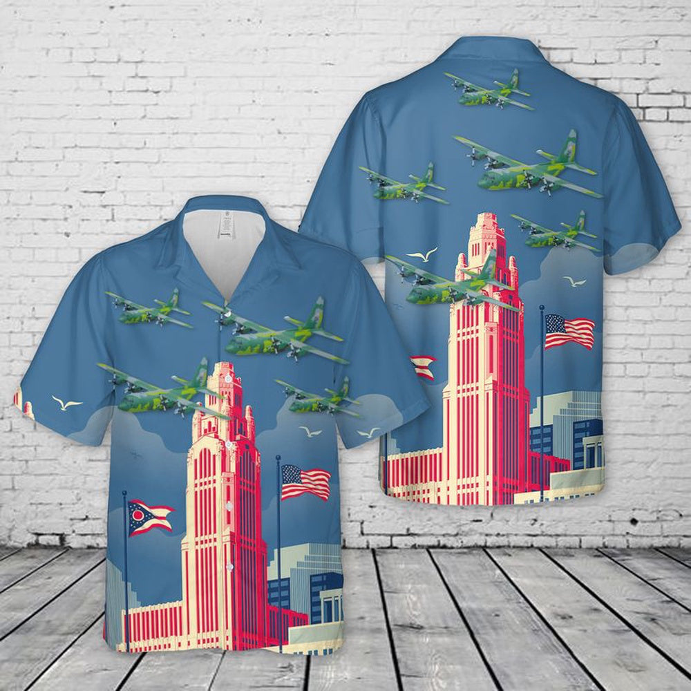 Air Force Hawaiian Shirt, USAF Ohio Air National Guard 179th Airlift Wing C-130H Hercules Hawaiian Shirt, Airplane Hawaiian Shirt