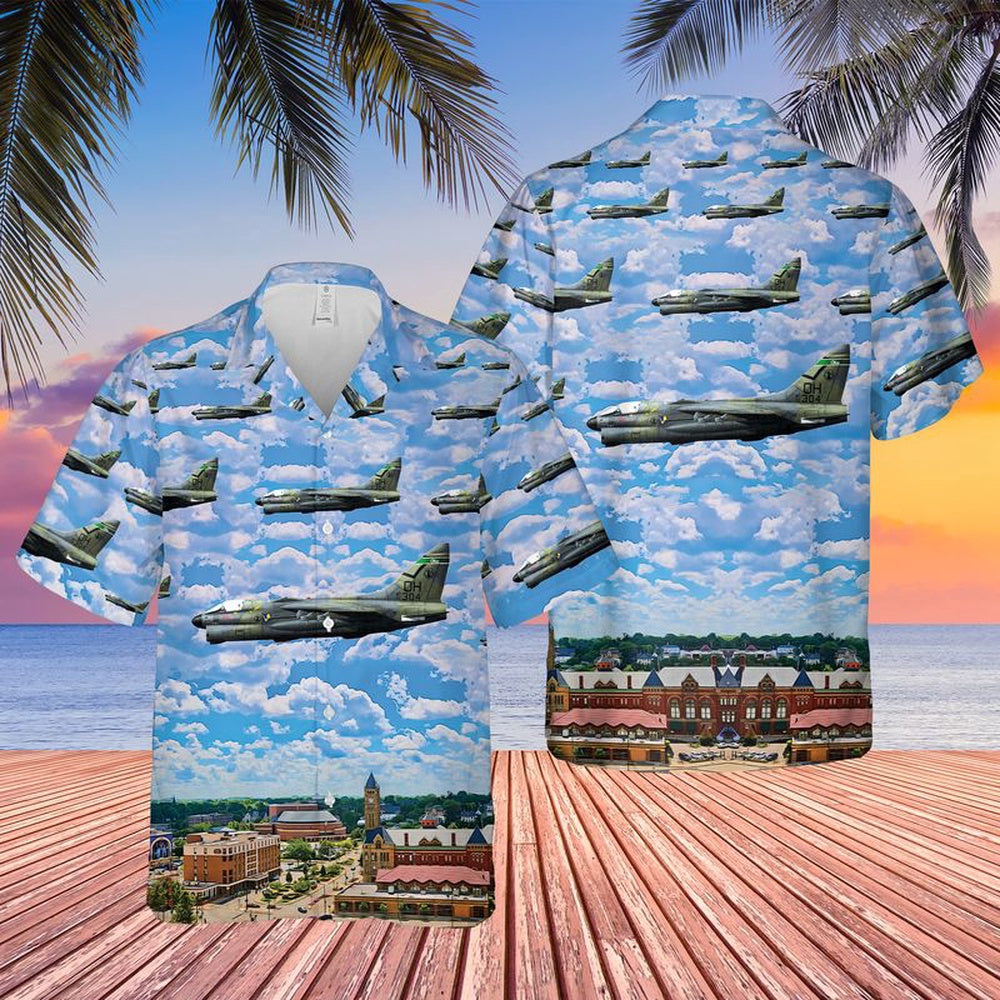 Air Force Hawaiian Shirt, USAF Ohio Air National Guard LTV A-7 Corsair II Hawaiian Shirt, Airplane Hawaiian Shirt, Military Aloha Shirts